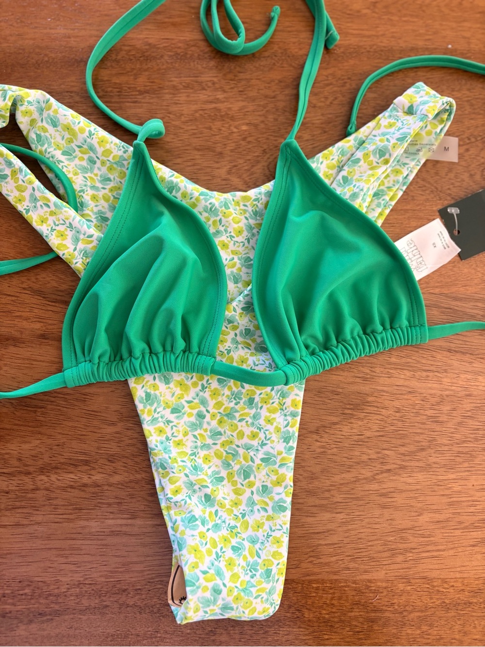 wild fable Green Triangle Bikini Top with Lemon Floral Bottoms